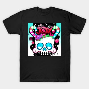 Kawaii Skull Candy Cane - Christmas Graphic Graffiti Art - Holiday Gift - Joy T-Shirt